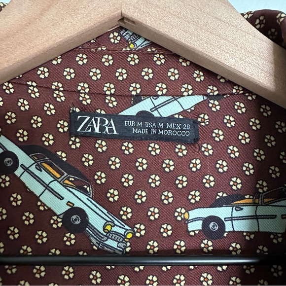 Zara Retro Vintage Car & Floral Print Button Down Blouse - Picture 2 of 4